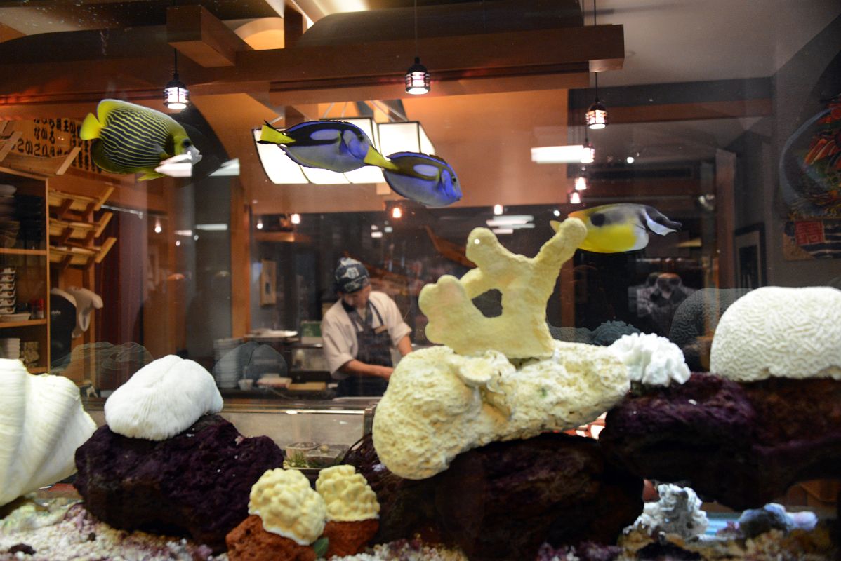 19C Banff Springs Hotel Lobby Level Fish Tank With Samurai Sushi Bar and Restaurant Behind Next To Willow Stream Spa